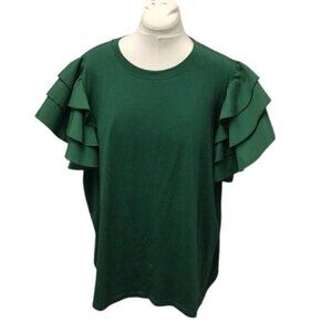 Shein Curve Women’s Layered Ruffle Sleeve Top, Emerald, size 4XL